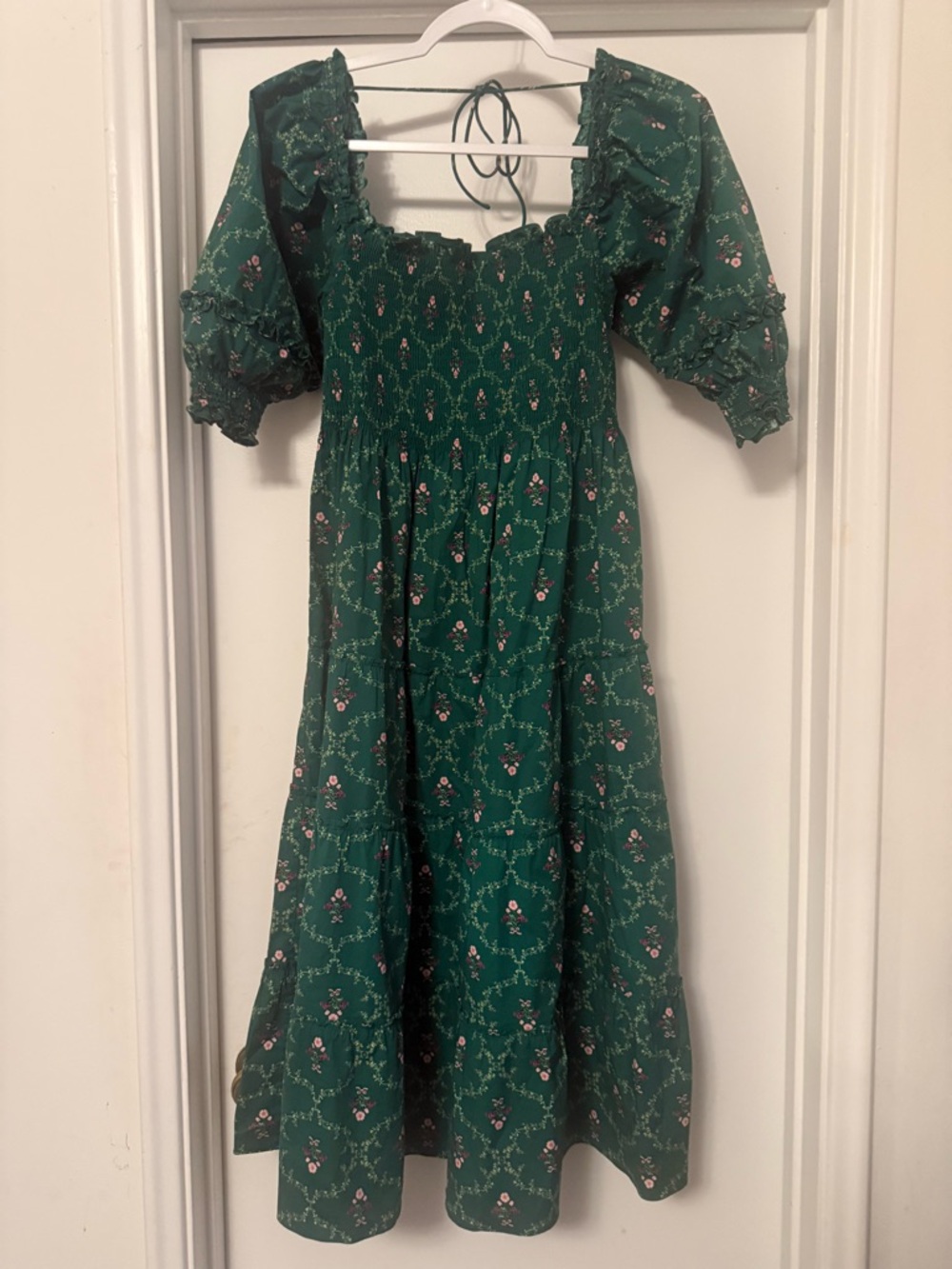 Hill House Emerald Green Floral Smocked Midi Dress